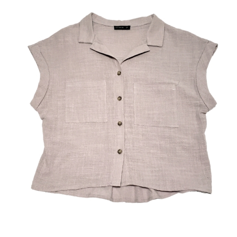 Cotton On Short sleeve Button Down Slightly Cropped Blouse Size S